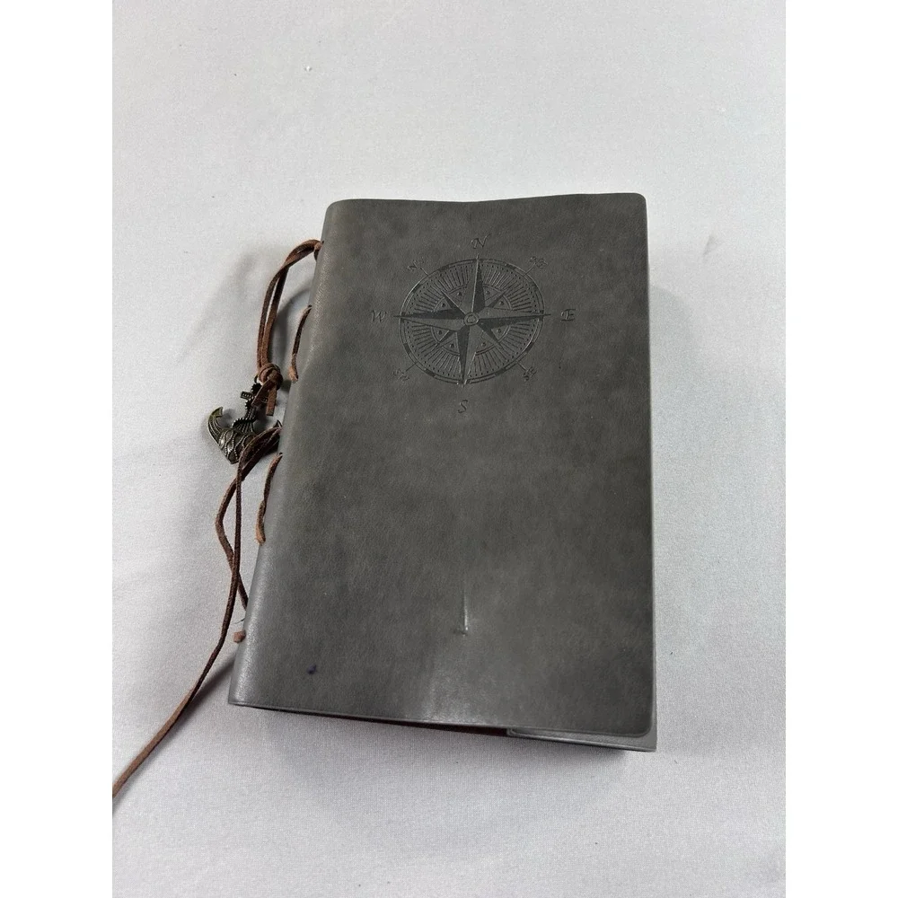 Leather Journal Refillable 6 Ring Binder Compass‎ Cover Anchor Charm Notebook